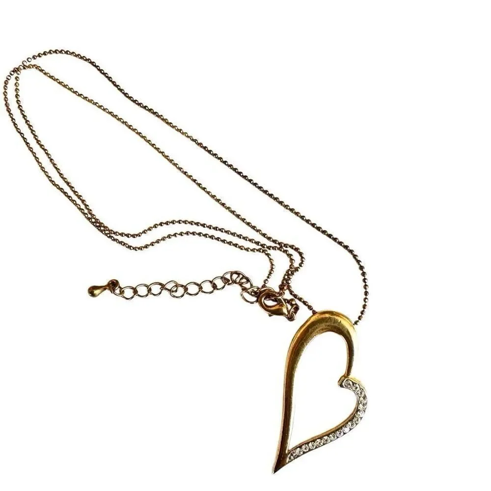 Gold tone open heart pendant necklace